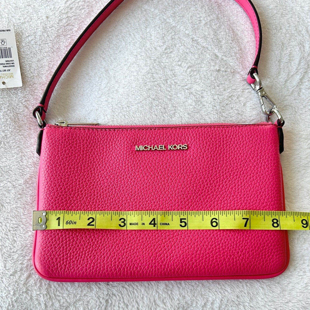 🌺 MICHAEL KORS Jet Set Small Pebbled
Leather Convertible Wristlet NWT - Hibiscus - Picture 9 of 11